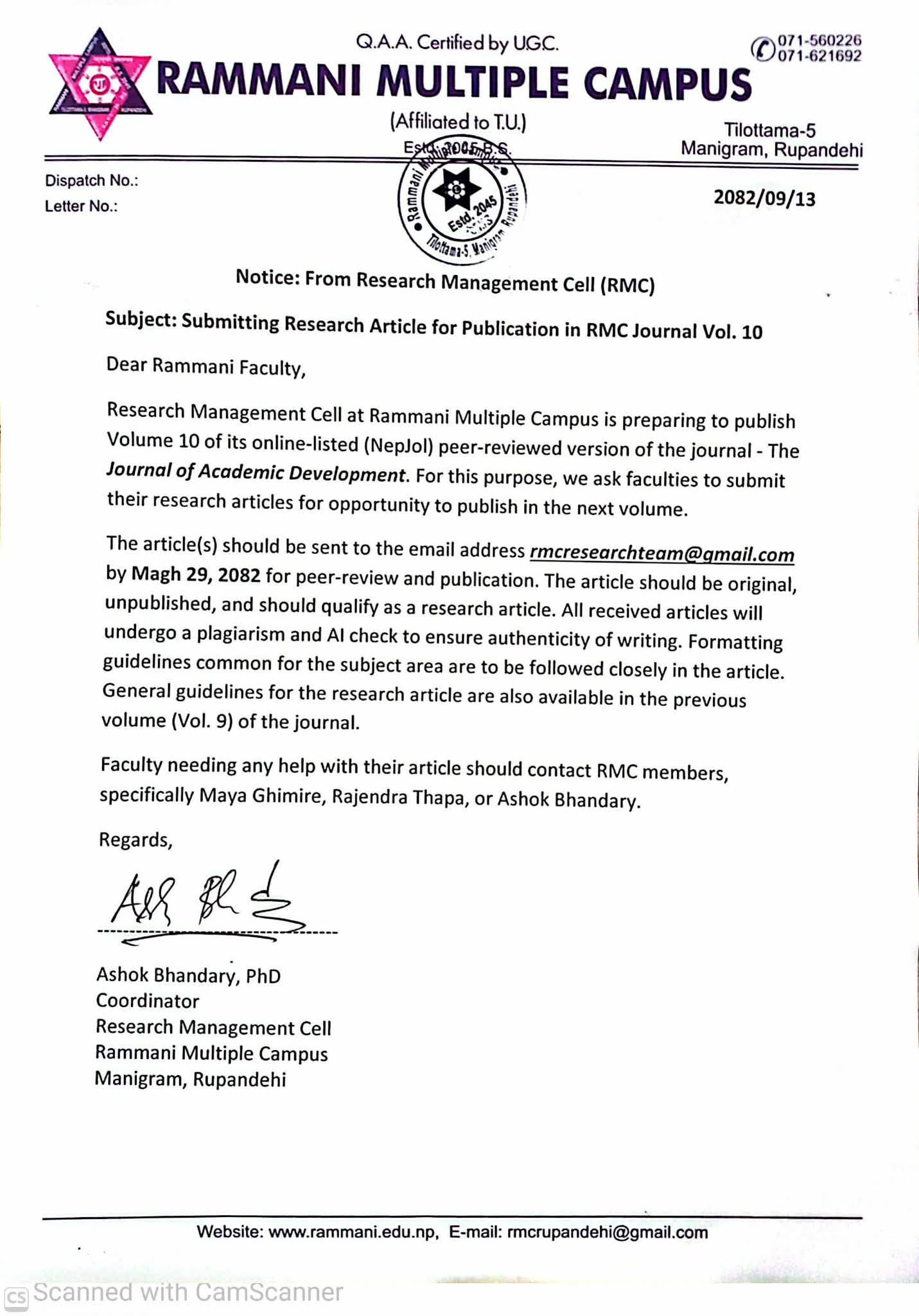 Submitting Research Article for Publication in RMC Journal Vol.10